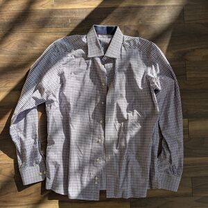 Eton Men's Blue and Pink Checkered Button Down Shirt